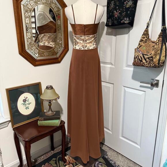 Nina Canacci Shimmery Brown & Silver Natural Stone Beaded Formal Prom Dress 2 - Picture 4 of 8